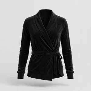 Black wrap-top warm-up jacket