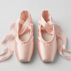 Satin pointe shoes with ribbons