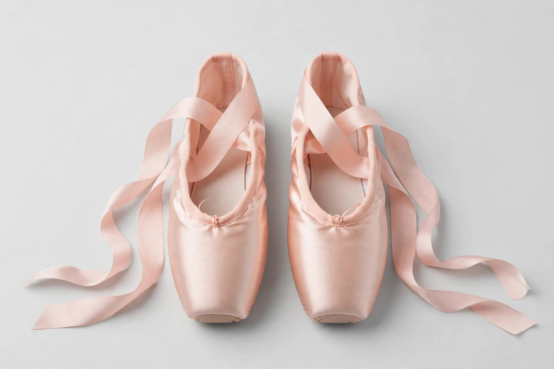 Satin pointe shoes with ribbons